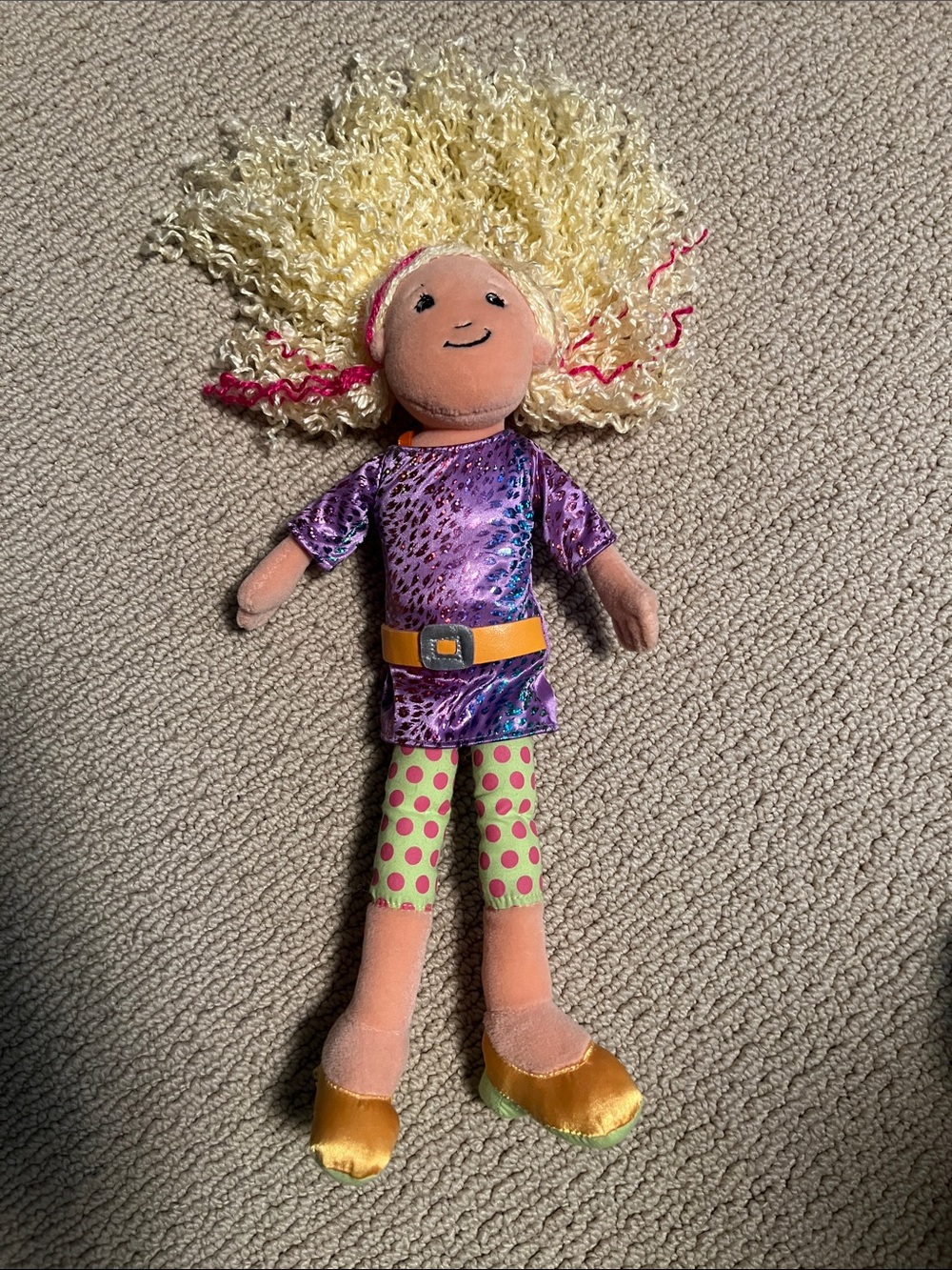 Groovy Girl Plush Fashion Doll with Yellow Curly Hair and Purple Outfit